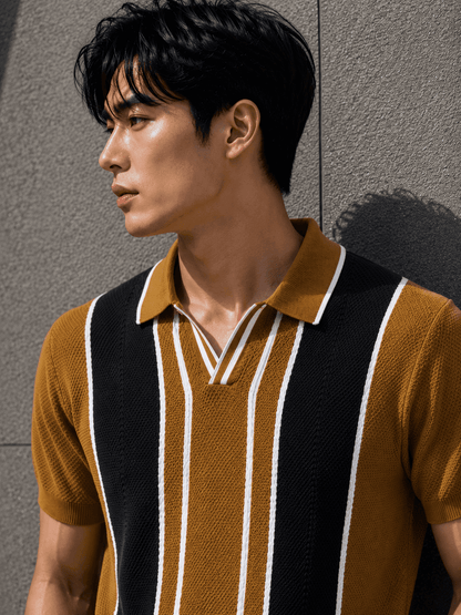Men’s Premium Knitted Polo T-Shirt – Teal Vertical Stripe Korean Fit Tee