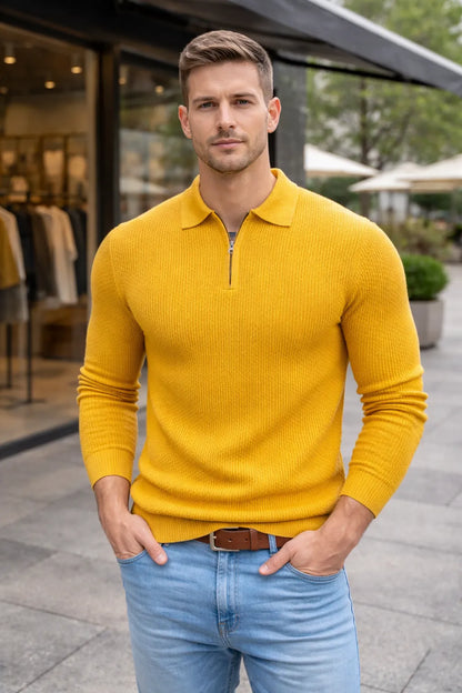 BARRONZ STRIPPED FULL SLEEVE T-SHIRT WITH COLLAR