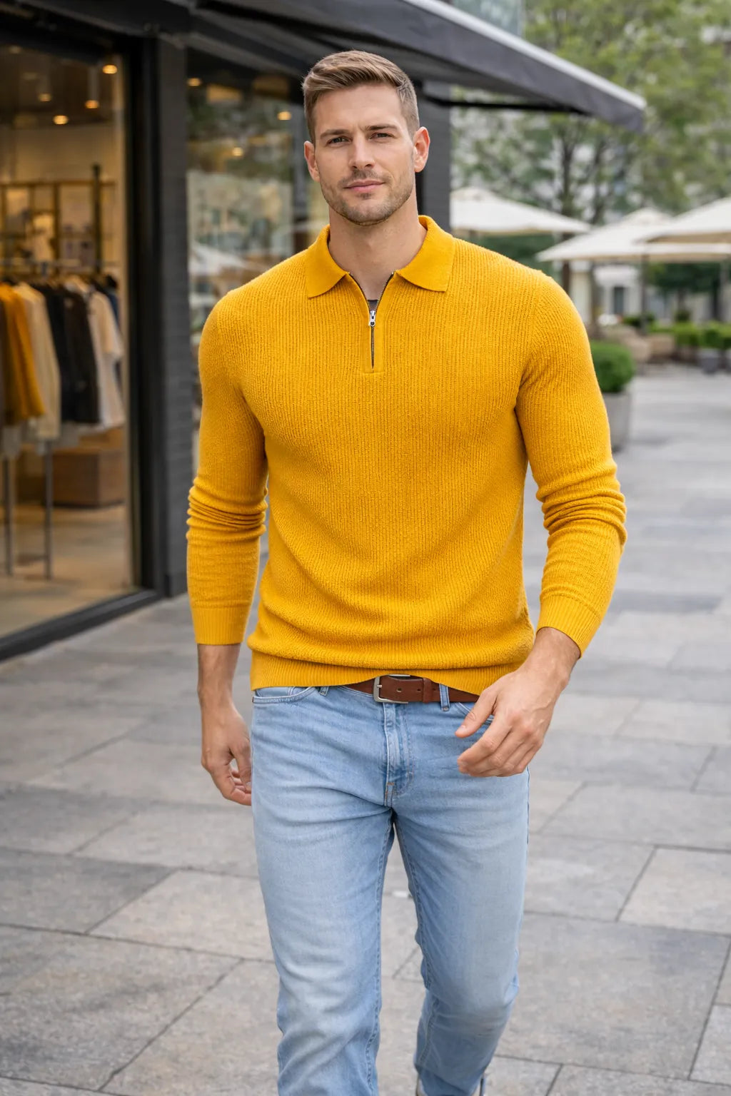 BARRONZ STRIPPED FULL SLEEVE T-SHIRT WITH COLLAR