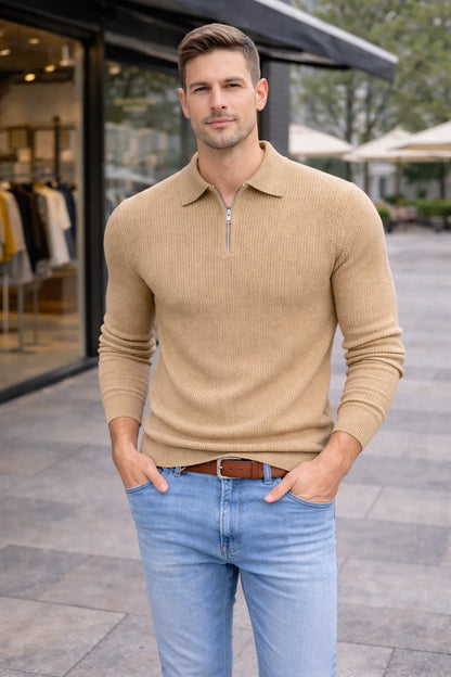 BARRONZ STRIPPED FULL SLEEVE T-SHIRT WITH COLLAR