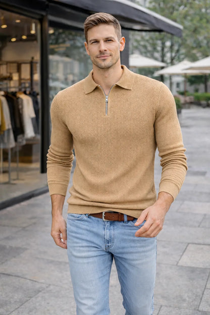 BARRONZ STRIPPED FULL SLEEVE T-SHIRT WITH COLLAR