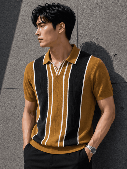 Men’s Premium Knitted Polo T-Shirt – Teal Vertical Stripe Korean Fit Tee