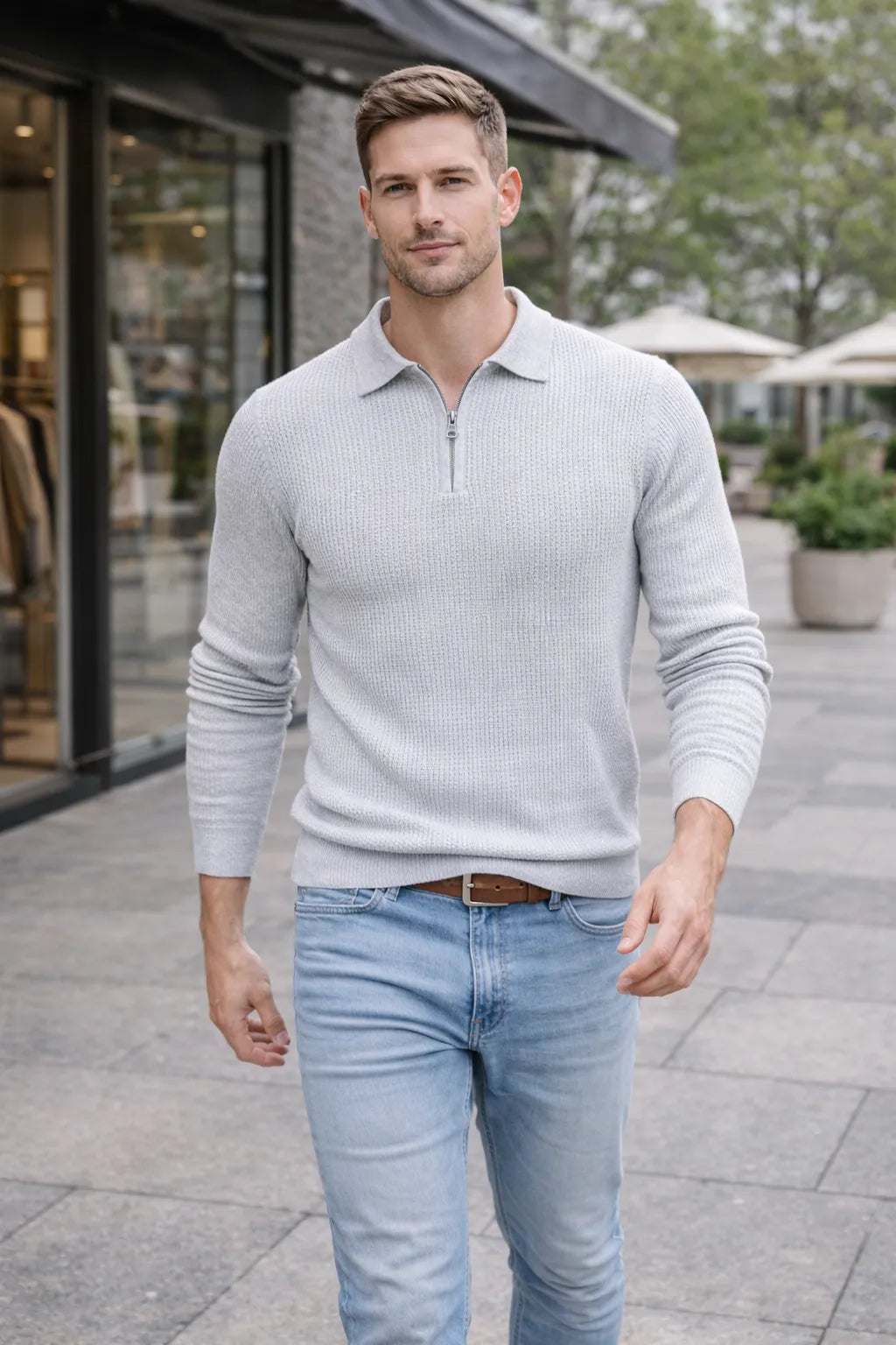BARRONZ STRIPPED FULL SLEEVE T-SHIRT WITH COLLAR