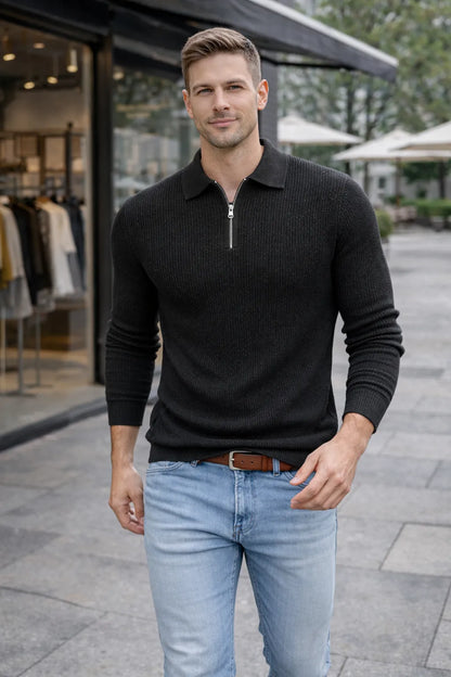 BARRONZ STRIPPED FULL SLEEVE T-SHIRT WITH COLLAR