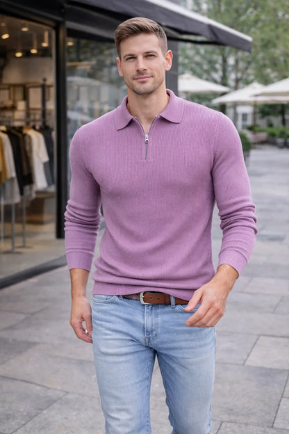 BARRONZ STRIPPED FULL SLEEVE T-SHIRT WITH COLLAR