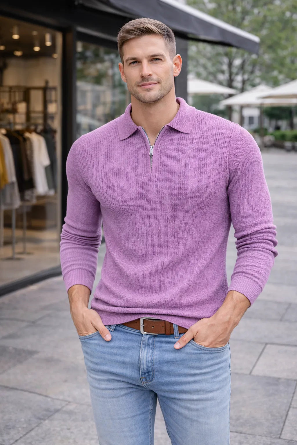 BARRONZ STRIPPED FULL SLEEVE T-SHIRT WITH COLLAR