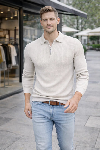 BARRONZ STRIPPED FULL SLEEVE T-SHIRT WITH COLLAR