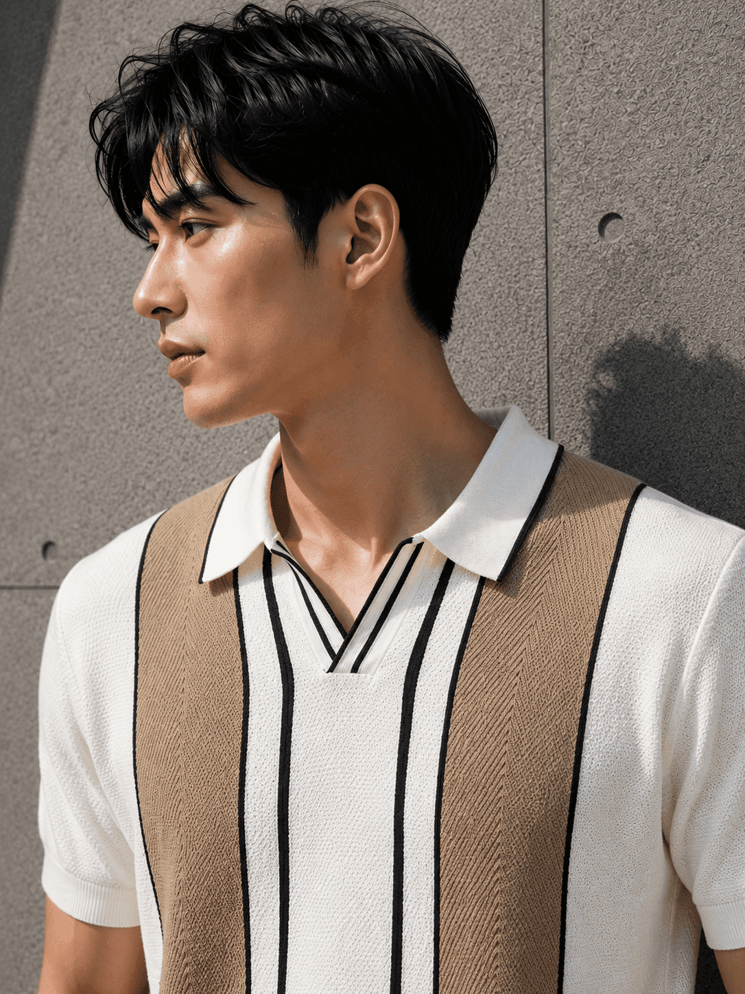 Men’s Premium Knitted Polo T-Shirt – Teal Vertical Stripe Korean Fit Tee