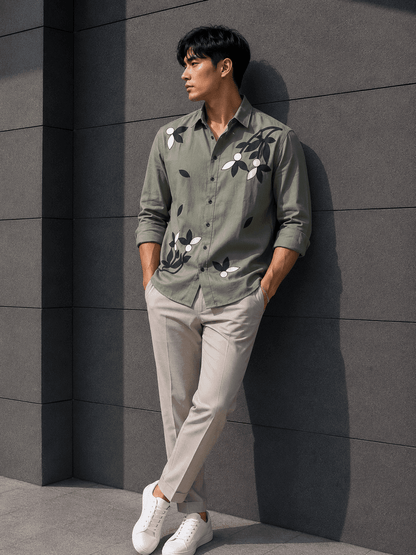 Men’s Floral Linen Shirt – Premium Relax Fit Casual Shirt