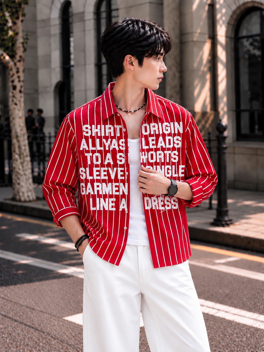 Men’s Premium Boxy Fit Striped Graphic Shirt | Oversized Full Sleeve Casual Streetwear Shirt